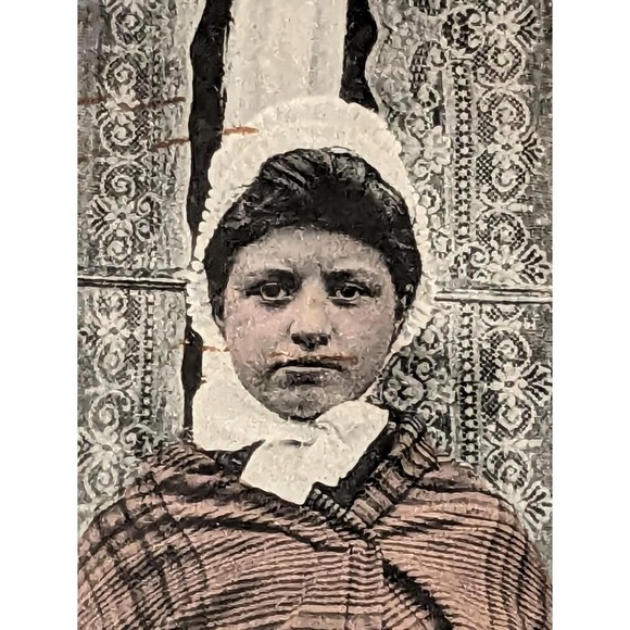 Small Art Flemish Milkmaid Vintage Post Card Framed Matted Bonnet 1920's Cans - Picture 3 of 6